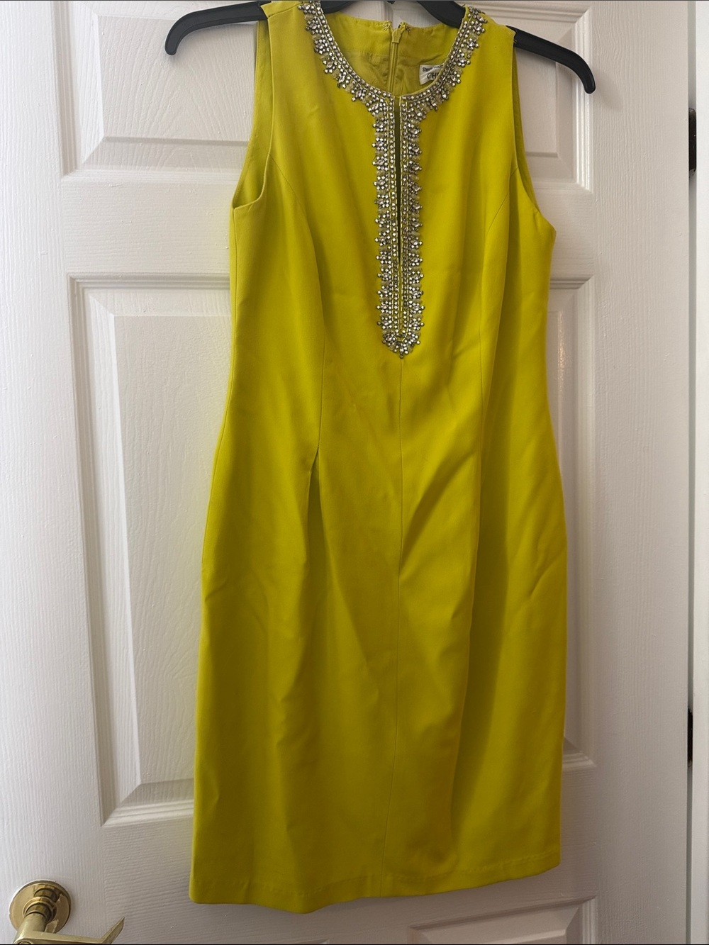 Sherrie Bloom Yellow Beaded Neck Midi Dress